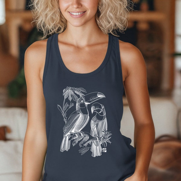 Birds in Paradise racerback for nature lovers, women's ideal tank top.