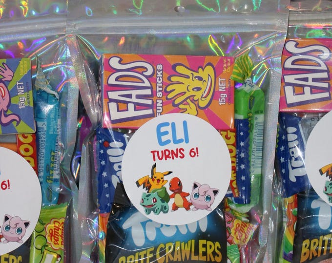 Pokémon Theme Lolly Bags | Personalised Party Favours | Custom Treat Bags | Kids Birthday Goodie Bags | 13 Pieces Included
