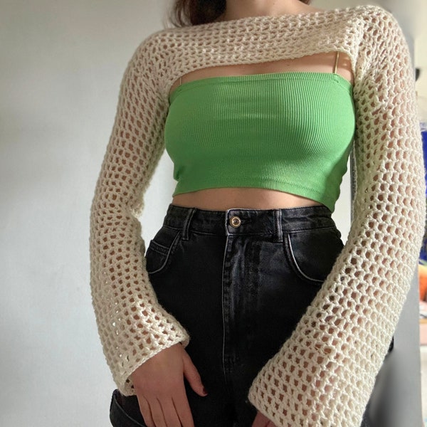 Mesh sleeves, crochet fishnet style shrug - Handmade top