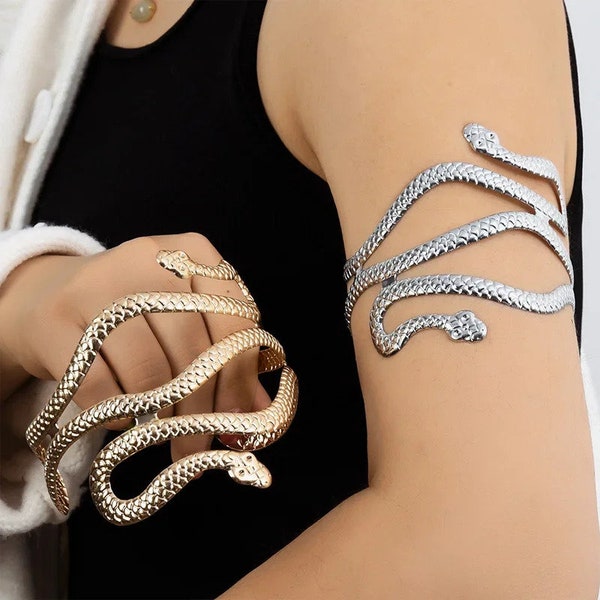 Minimalist Snake Arm Bracelet, Gold and Silver Arm Buff, Body Jewelry, Arm Cuff for Women, Arm Band Jewelry, Body Jewelry