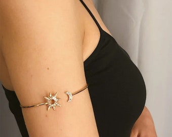 Rhinestone Arm Cuff for Women, Minimalist Arm Cuff, Arm Band Jewelry, Gold and Silver Arm Bracelet, Body Jewelry for Women, Arm Band Gift