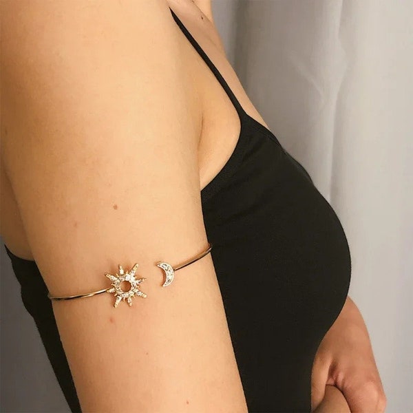Rhinestone Arm Cuff for Women, Minimalist Arm Cuff, Arm Band Jewelry, Gold and Silver Arm Bracelet, Body Jewelry for Women, Arm Band Gift