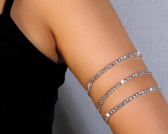 Women's Rhinestone Arm Cuff - Elegant Crystal Arm Ring with Wrist Chain, Stylish Body Jewelry Accessory