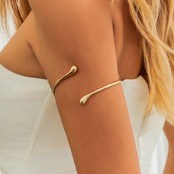 Gold and Silver Water Drop Arm Cuff Bracelet, Arm Band Jewelry, Arm Cuff Bracelet for Women, Geometric Open Upper Arm Cuff for Women