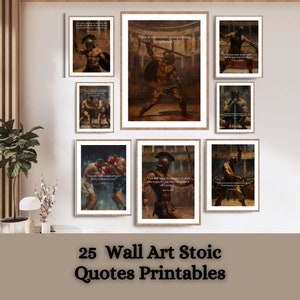 Paquete de 25 imprimibles de arte mural con citas estoicas de los filósofos Marco Aurelio, Séneca y Epicteto + Tarjetas y fondos de pantalla para teléfono GRATIS