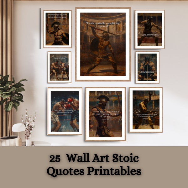 Bündel mit 25 Wandkunst-Ausdrucken mit stoischen Zitaten – von den Philosophen Marcus Aurelius, Seneca und Epictetus + KOSTENLOSE Karten und Telefonhintergründe