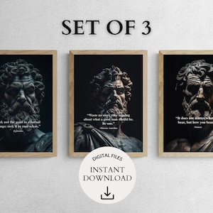 Set mit 3 Stoischen Zitat Wand Kunst Printables - Von den stoischen Philosophen Mark Aurel, Seneca und Epiktet - Altes Weisheits Kunstwerk