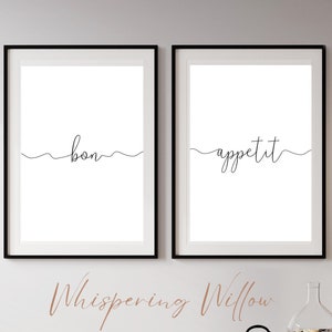 Bon Appetit Art Black and White Wall Art Housewarming Gift Poster Art for Kitchen Minimal Wall Art Home Decor New Apartment Gift House