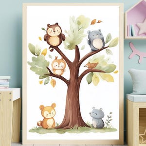 Enchanted Woodland Tree Nursery Wall Art Whimsical Printable Animal Storybook Nursery Print Wall Decor for Baby Shower Gift Digital Download