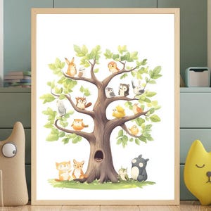 Enchanted Woodland Tree Nursery Wall Art Whimsical Printable Animal Storybook Nursery Print Wall Decor for Baby Shower Gift Digital Download