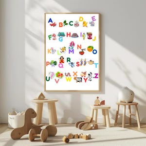 Alphabet Poster for Kids – ABC Wall Art with Cute Illustrations – Nursery, Playroom & Classroom Printable – Digital Download (A1–A6)