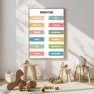 Months of the Year Poster – Kids Classroom & Homeschool Wall Chart – Preschool Calendar Printable – Digital Download (A1–A6)