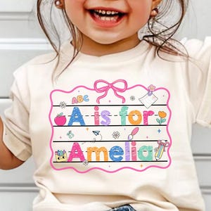 Personalized Back To School Kids Shirt for Girl, Custom Alphabet Kindergarten Tshirt, PreK Shirt, School Toddler, First Day Of School Outfit