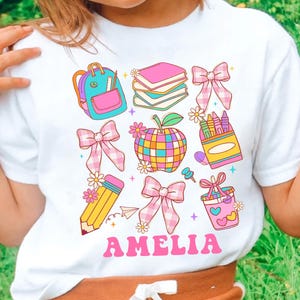 Personalized Back To School Kids Girl Shirt, Custom Kindergarten Toddler Shirt, Coquette Kindergarten Outfit, First Day Of School Kids Shirt