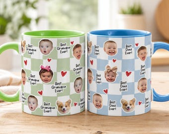 Taza de café de cerámica personalizada con cara de niños y mascotas, taza personalizada "El mejor papá del mundo", regalo para papá primerizo, regalos para papás perrunos, regalo del Día del Padre para papá, abuelo.