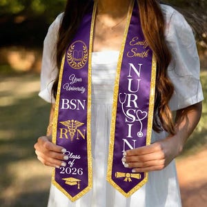 Personalized Nurse Graduation Stole, Custom Nursing Stole, Registered Nurse BSN MSN Graduation Sash, Graduation 2026 Gift for Daughter