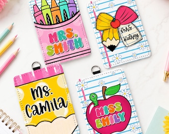 Custom Name Teacher Leather ID Card Holder: Personalized End Of School Teacher Gift, Teacher Appreciation Gifts