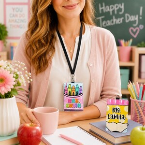 Custom Name Teacher Leather ID Card Holder: Personalized End Of School Teacher Gift, Teacher Appreciation Gifts image 8