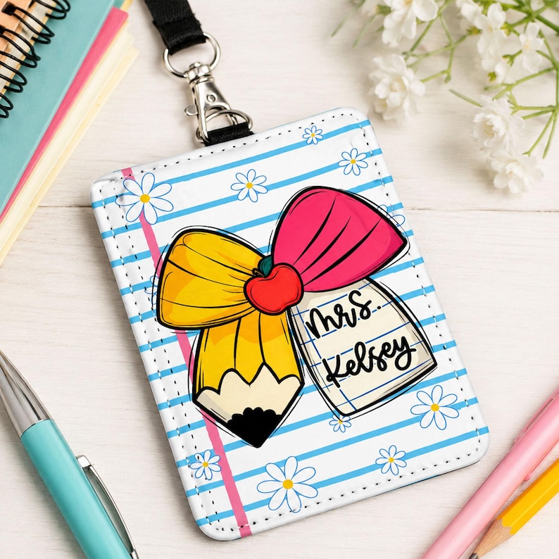 Custom Name Teacher Leather ID Card Holder: Personalized End Of School Teacher Gift, Teacher Appreciation Gifts 4