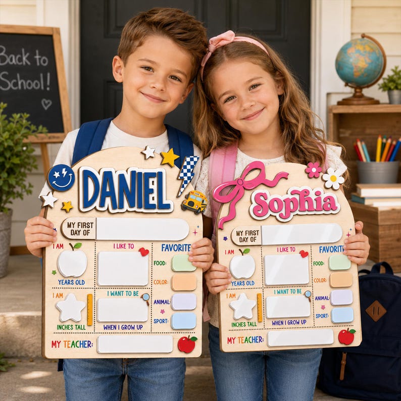 Custom Name First And Last Day Of School Sign, Reusable Back To School Sign, Reusable Dry Erase Board, 1st Day Of Kindergarten Board
