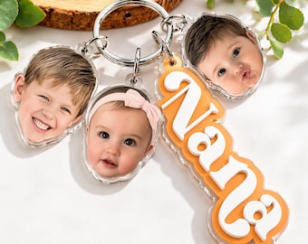 Llavero personalizado con foto para niños: regalo personalizado para la abuela de parte de sus nietos, regalo para el Día de la Madre para la abuela.