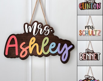 Personalized Teacher Name Door Sign, Custom Teacher Door Hanger, Teacher Appreciation Gift, Back To School Gift for Teacher, Classroom Decor
