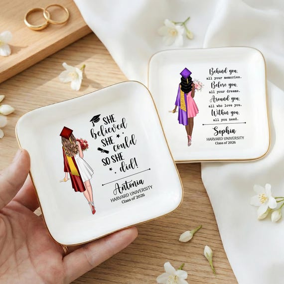 Personalized Graduation Jewelry Dish, Female Graduation Gifts, College Grad Gift for Her, Class of 2026 Girl Trinket Tray, Daughter Graduate