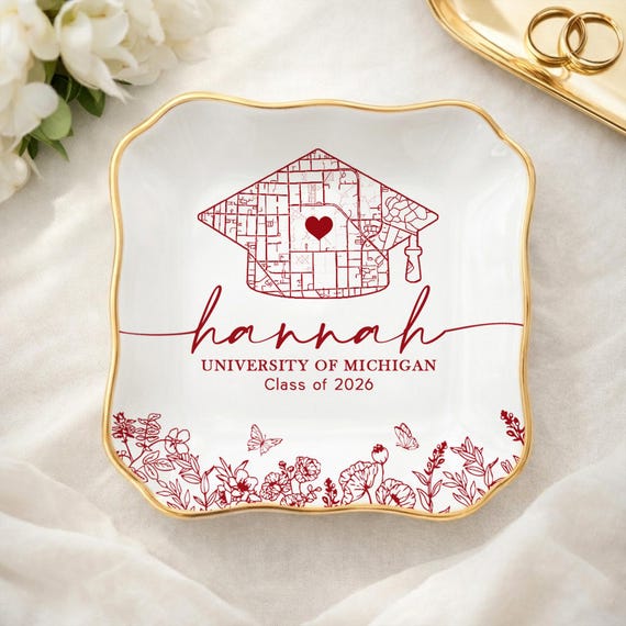 Custom Campus Map Graduation Jewelry Dish, Personalized Graduation Gift for Her, Class Of 2026 Gift for Friends, Grad Gift for Daughter