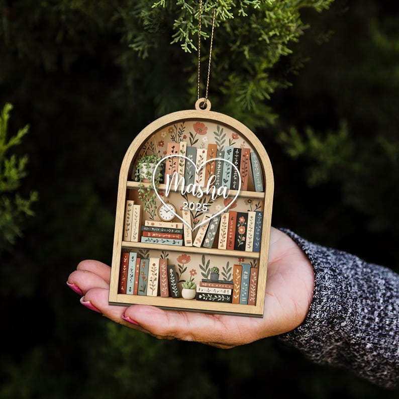Custom Book Ornament: Personalized Bookshelf Ornament, Bookish Gifts, Gifts for Book Lovers, Christmas Book Lover Gift 1 Layer Ornament