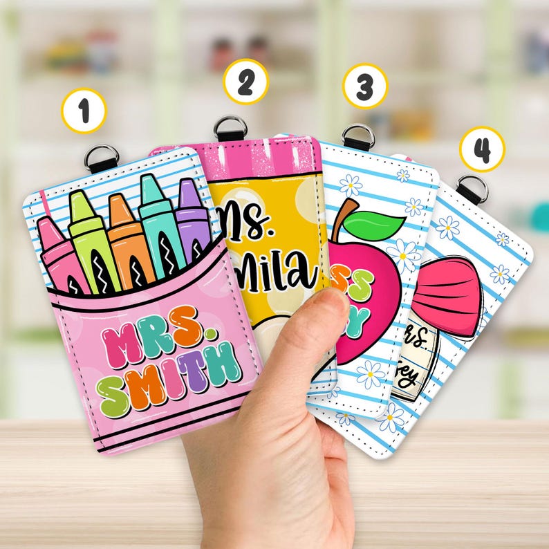 Custom Name Teacher Leather ID Card Holder: Personalized End Of School Teacher Gift, Teacher Appreciation Gifts