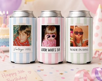 Personalized Childhood Photo Birthday Can Cooler, Custom Photo Birthday Can Coolers, 30th 40th Birthday Can Cooler, Birthday Drink Holder