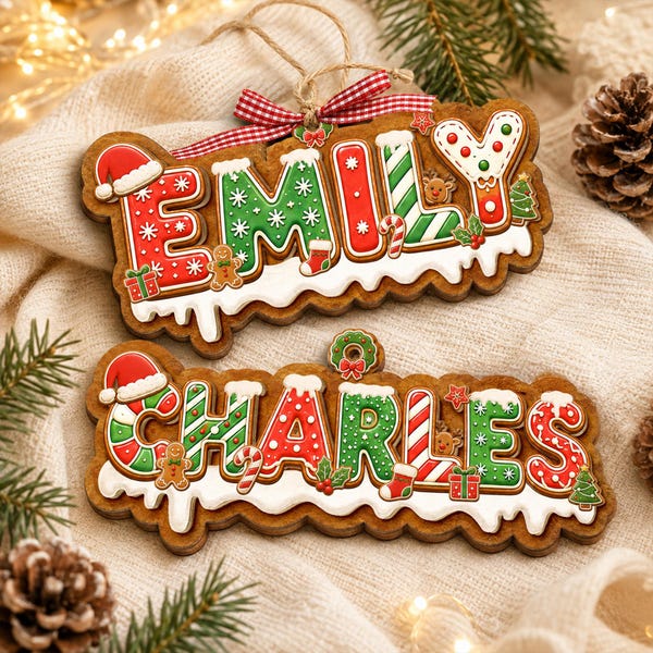 Personalized Gingerbread Christmas Letter 2-Layered Wooden Ornament: Custom Alphabet Kids Name Ornament, New Kids Gift, Christmas Tree Decor