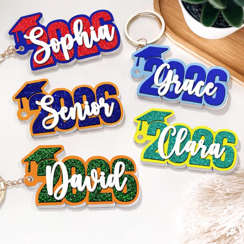 Custom Name Graduation Keychain Acrylic Two Layer: Personalized Class ...