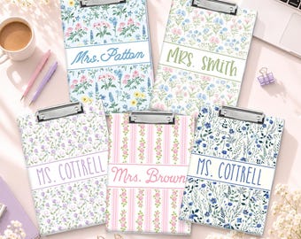 Portapapeles acrílico personalizado con diseño floral vintage para profesores: Regalo personalizado para profesores para la vuelta al cole, regalos de agradecimiento para profesores, material escolar.