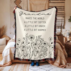 Personalized Grandma Woven Blanket: Flower Nana Mimi Throw Gift