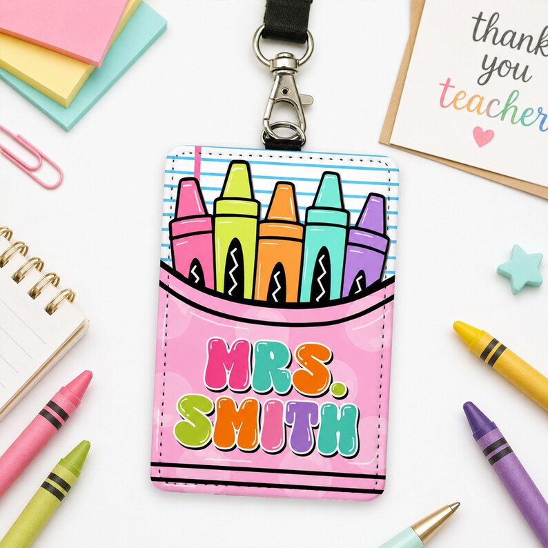 Custom Name Teacher Leather ID Card Holder: Personalized End Of School Teacher Gift, Teacher Appreciation Gifts 1