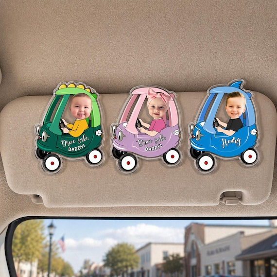 Custom Kids Photo Car Visor Clip: Personalized Fathers Day Gift for Dad, Drive Safe Daddy Visor Clip, Custom Baby Face Keychain, Papa Gifts