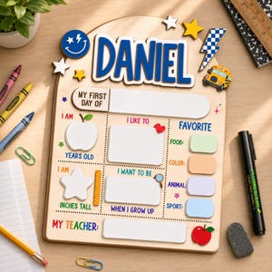 Custom First Day of School Sign, First and Last Day School Board, Preschool Kindergarten Photo Prop, Reusable Dry Erase Back to School Sign