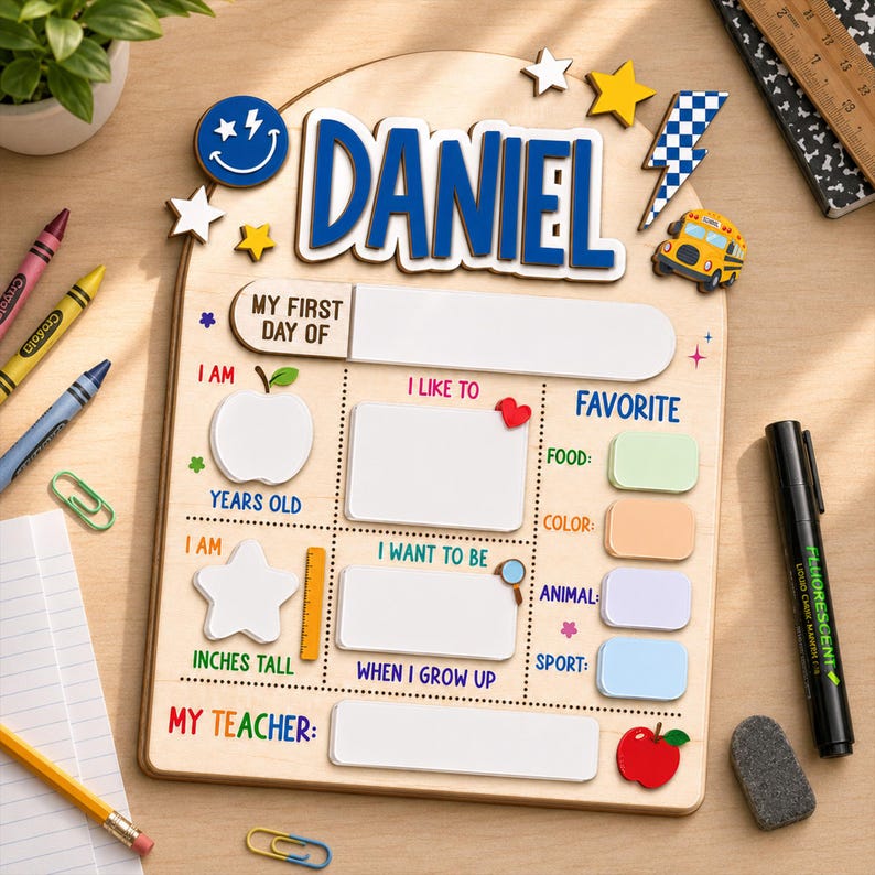 Custom First Day of School Sign, First and Last Day School Board, Preschool Kindergarten Photo Prop, Reusable Dry Erase Back to School Sign