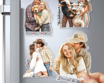 Personalized Watercolor Portrait from Photo Fridge Magnet, Custom Family Photo Magnet, Couple Magnet, Acrylic Magnets