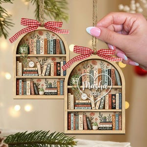 Custom Book Ornament: Personalized Bookshelf Ornament, Bookish Gifts, Gifts for Book Lovers, Christmas Book Lover Gift 2 Layer Ornament+Bow