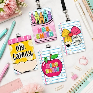 Custom Name Teacher Leather ID Card Holder: Personalized End Of School Teacher Gift, Teacher Appreciation Gifts image 7