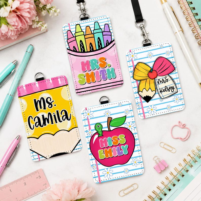 Custom Name Teacher Leather ID Card Holder: Personalized End Of School Teacher Gift, Teacher Appreciation Gifts image 7