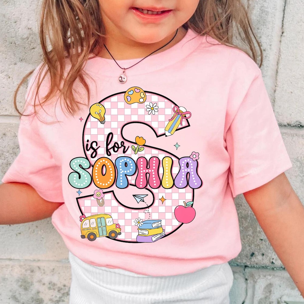 Personalized Back To School Kids Shirt, Custom Initial Name Kindergarten Shirt, Pre-K Kids Shirt, School Toddler, First Day Of School Outfit New Fashion