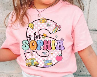 Personalized Back To School Kids Shirt, Custom Initial Name Kindergarten Shirt, Pre-K Kids Shirt, School Toddler, First Day Of School Outfit