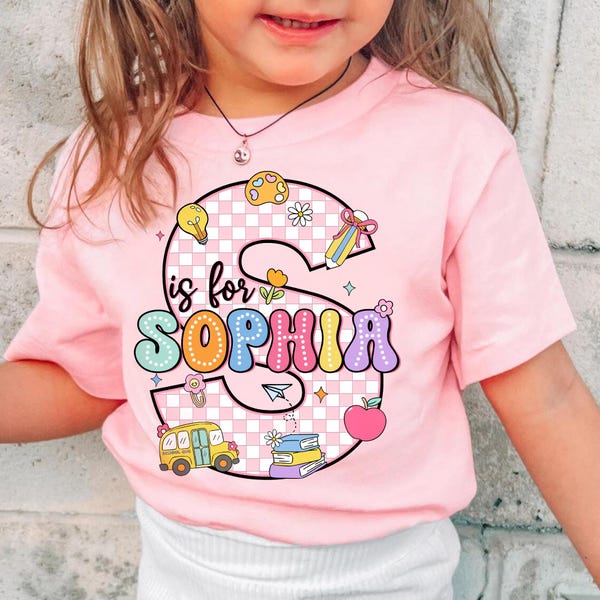Personalized Back To School Kids Shirt, Custom Initial Name Kindergarten Shirt, Pre-K Kids Shirt, School Toddler, First Day Of School Outfit
