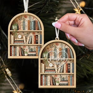 Custom Book Ornament: Personalized Bookshelf Ornament, Bookish Gifts, Gifts for Book Lovers, Christmas Book Lover Gift 2 Layer Ornament