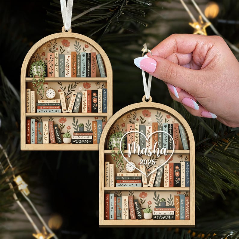 Custom Book Ornament: Personalized Bookshelf Ornament, Bookish Gifts, Gifts for Book Lovers, Christmas Book Lover Gift 2 Layer Ornament
