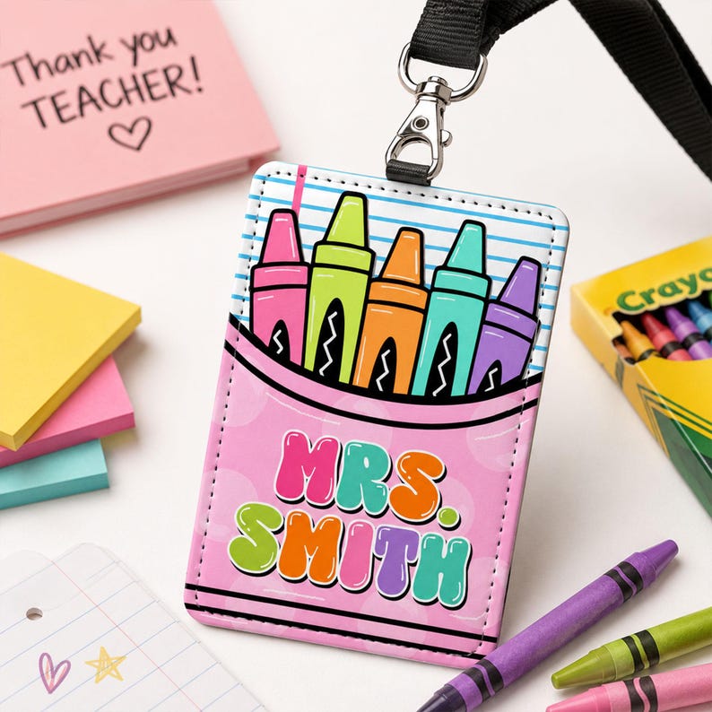 Custom Name Teacher Leather ID Card Holder: Personalized End Of School Teacher Gift, Teacher Appreciation Gifts image 14