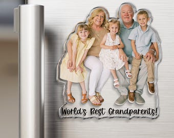 Personalized Photo Magnet, Custom Grandparents And Kids Picture Magnet, Family Gift for Grandma Grandpa from Grandkids, Nana Papa Gifts